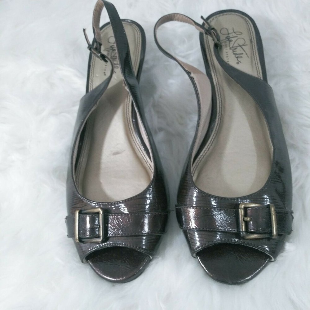 New Life Stride Soft System Women's Howard Wedge Slingback Brown Size 10M